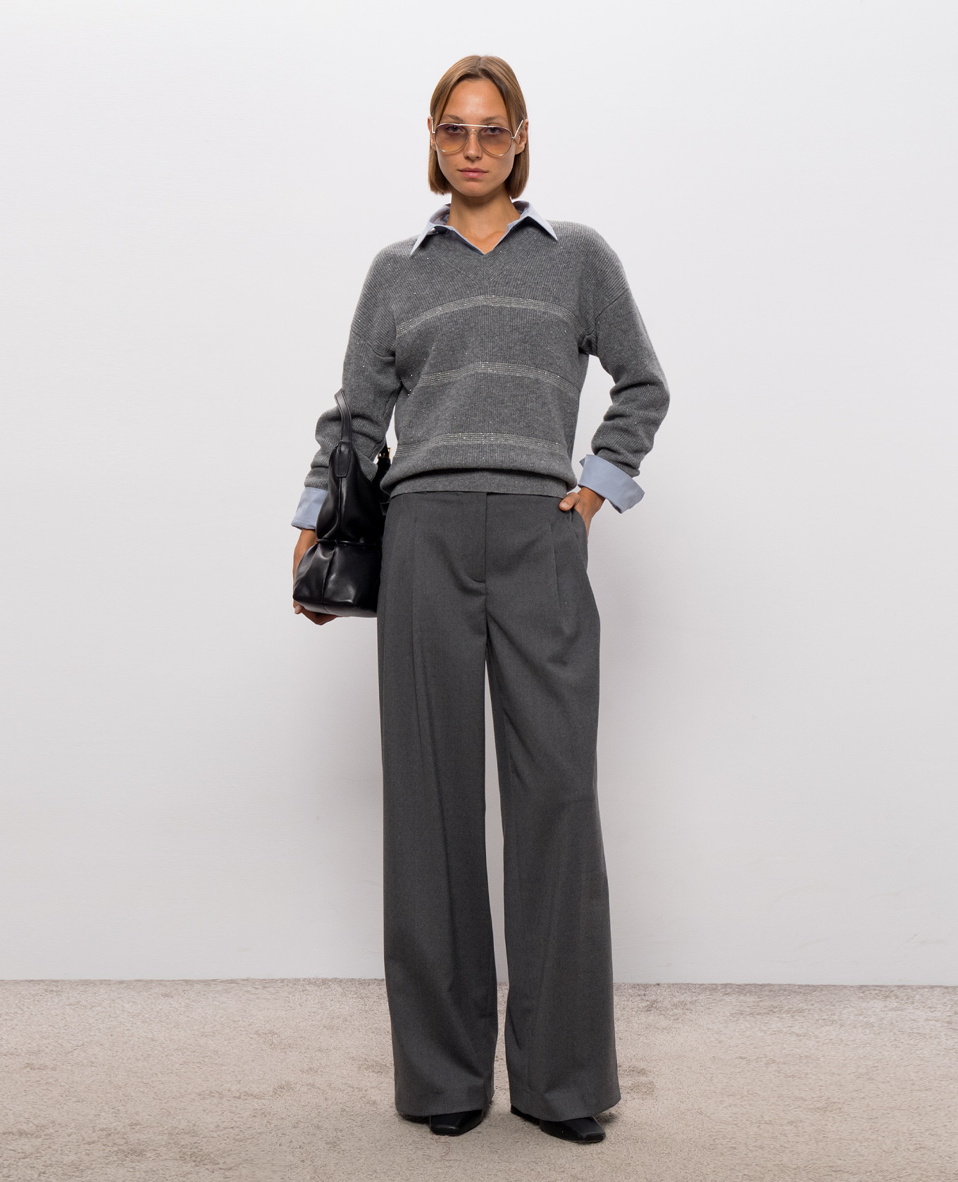 Gray wool pants with belt Peserico 2