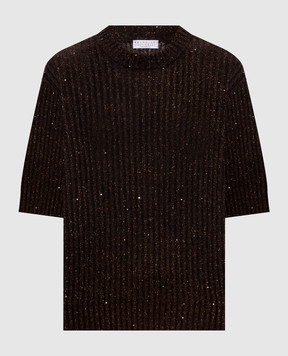 Brunello Cucinelli Brown cashmere and wool knitted top MBM753520