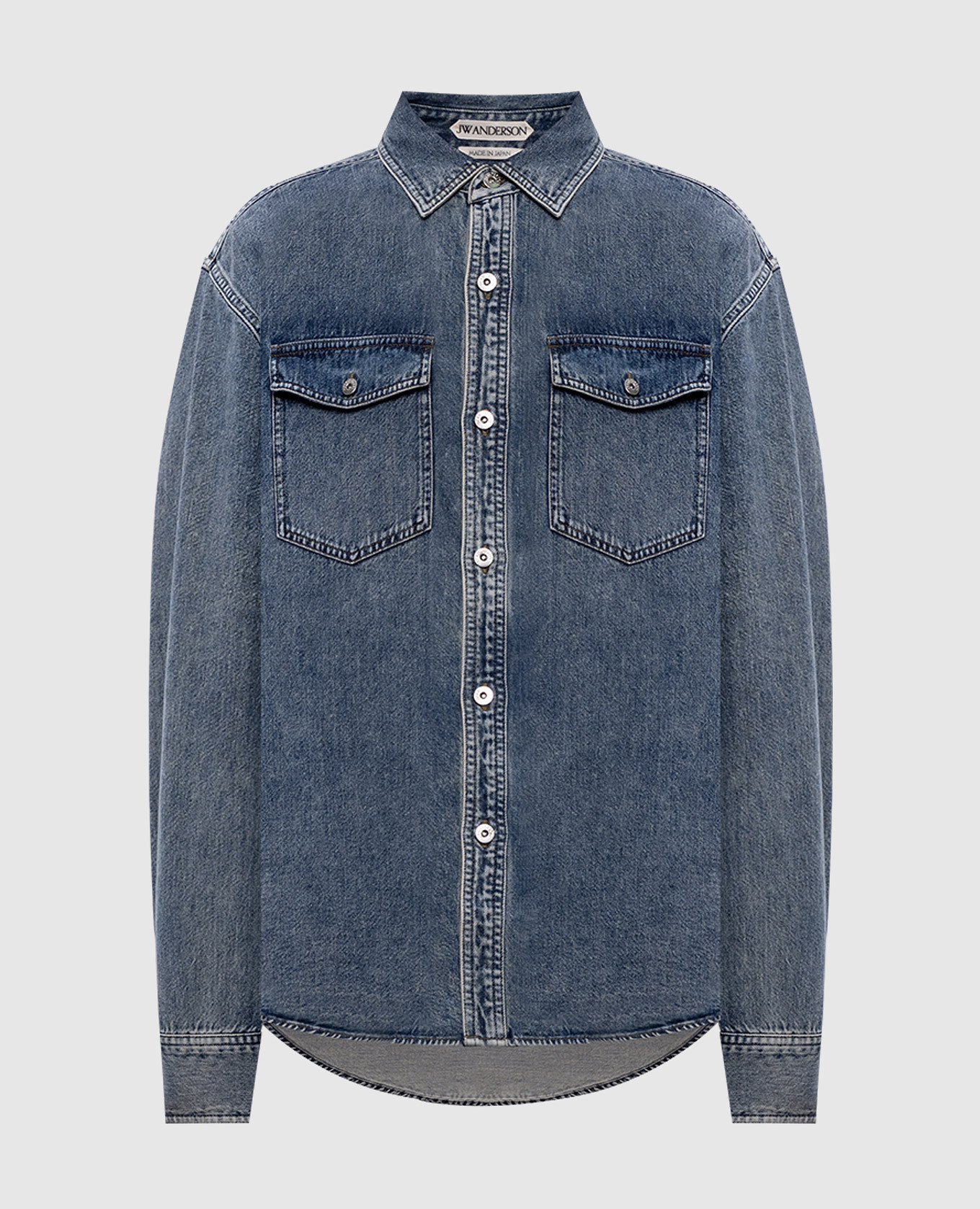 Blue denim shirt with a worn effect