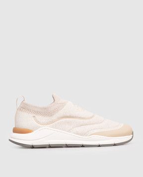 Brunello Cucinelli Children's beige sneakers with logo print BUEHRZO167