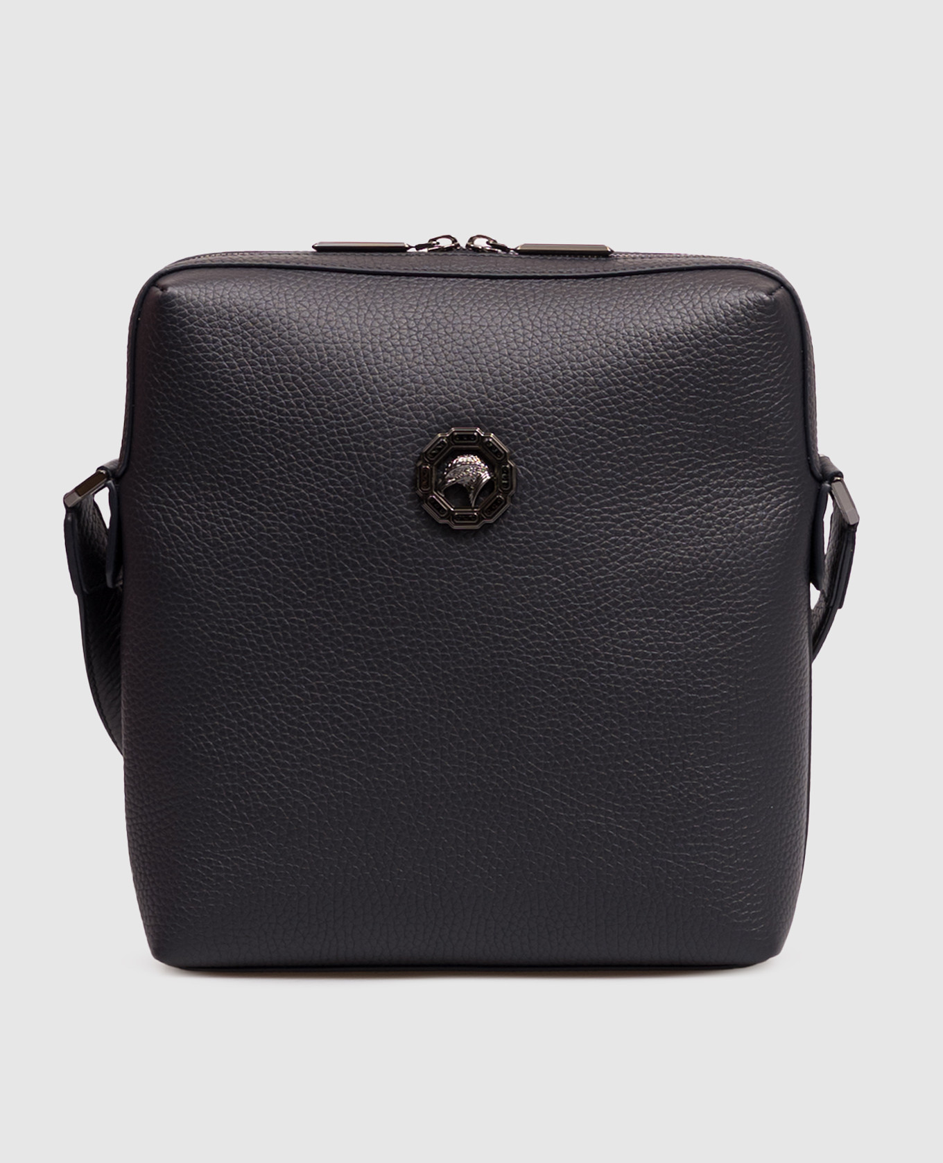 Blue leather bag with emblem