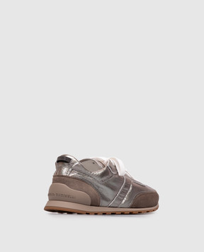 Brunello Cucinelli Silver leather sneakers with a monil chain MZFAG3325P