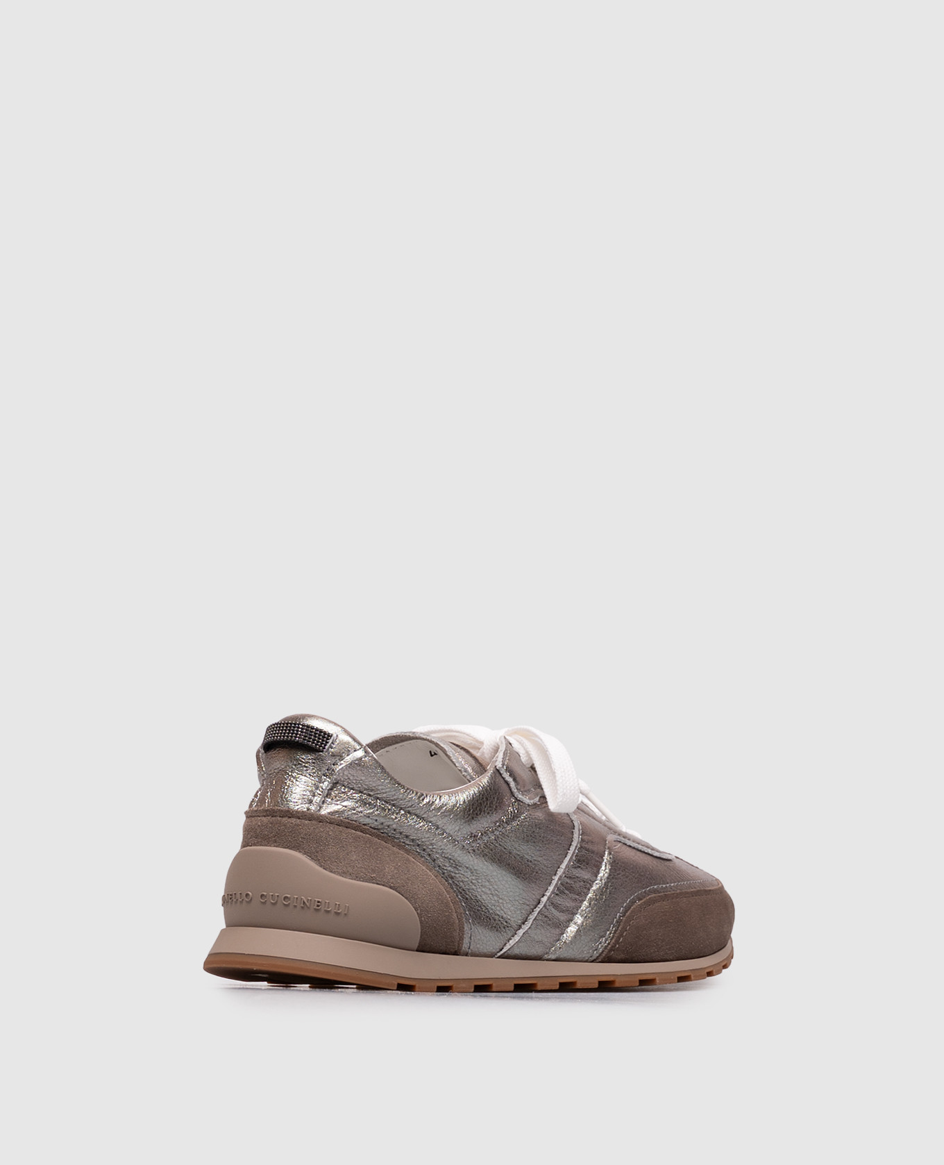 Silver leather sneakers with a monil chain Brunello Cucinelli 3