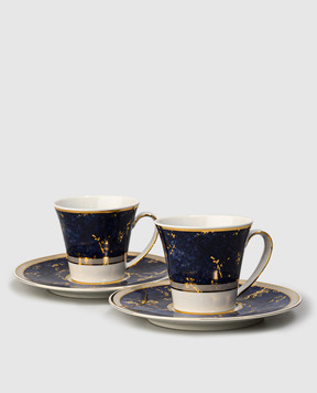 Stefano Ricci Set of porcelain tea cups and saucers OTT002LAPIS2