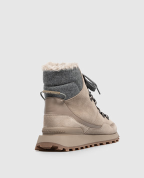 Brunello Cucinelli Beige suede boots with fur MZSFG3377