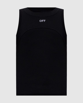 Off-White Black ribbed top with logo embroidery 2FA00673T