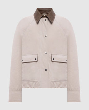 Brunello Cucinelli Beige down jacket with leather collar MG5457551P
