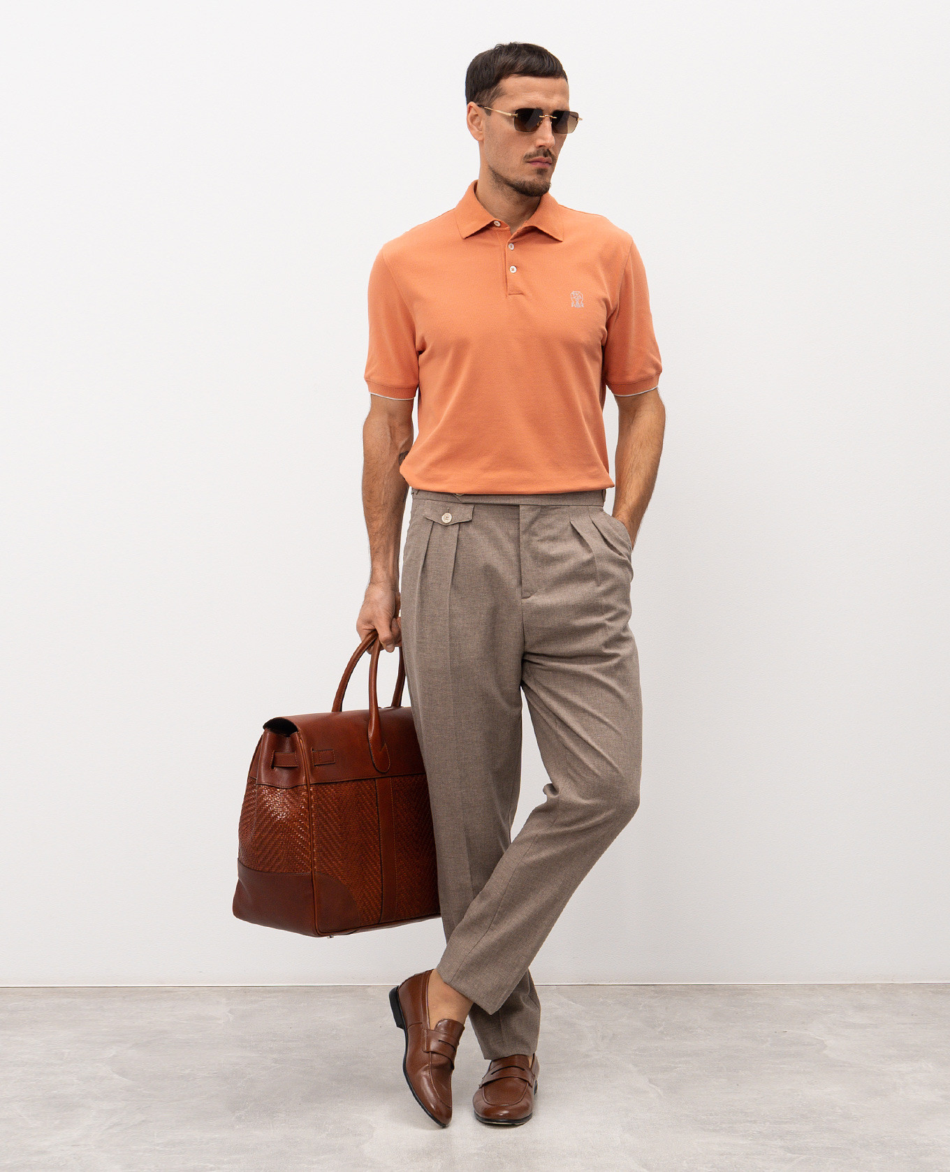Orange polo shirt with logo print Brunello Cucinelli 2