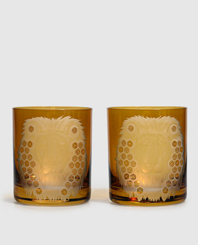 Artel African Safari Lion Orange Crystal Glasses Set G212THL1AM