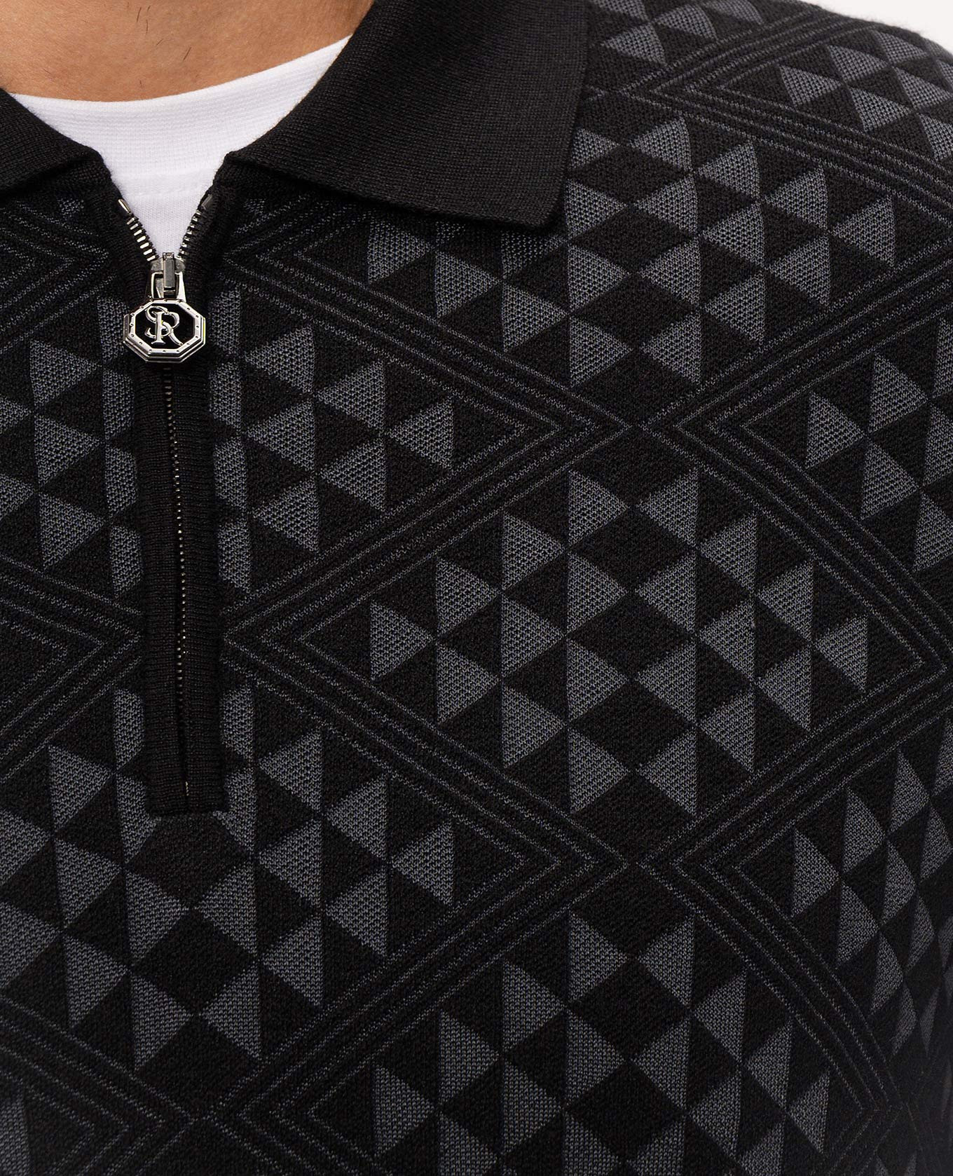 Black cashmere and silk polo shirt with geometric pattern Stefano Ricci 5