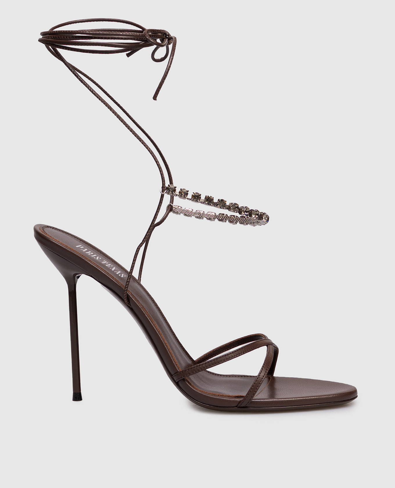 

Lidia brown leather sandals with crystals Paris Texas