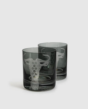 Artel African Safari Wildebeest Grey Crystal Glasses Set G212THW1GR