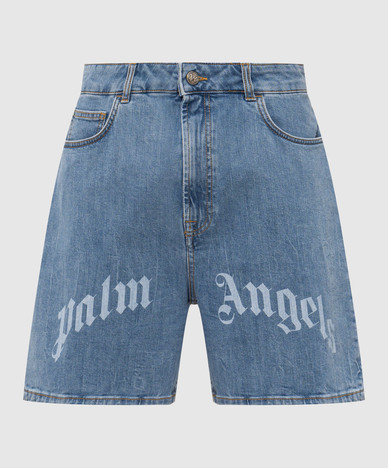 Blue denim shorts with logo print