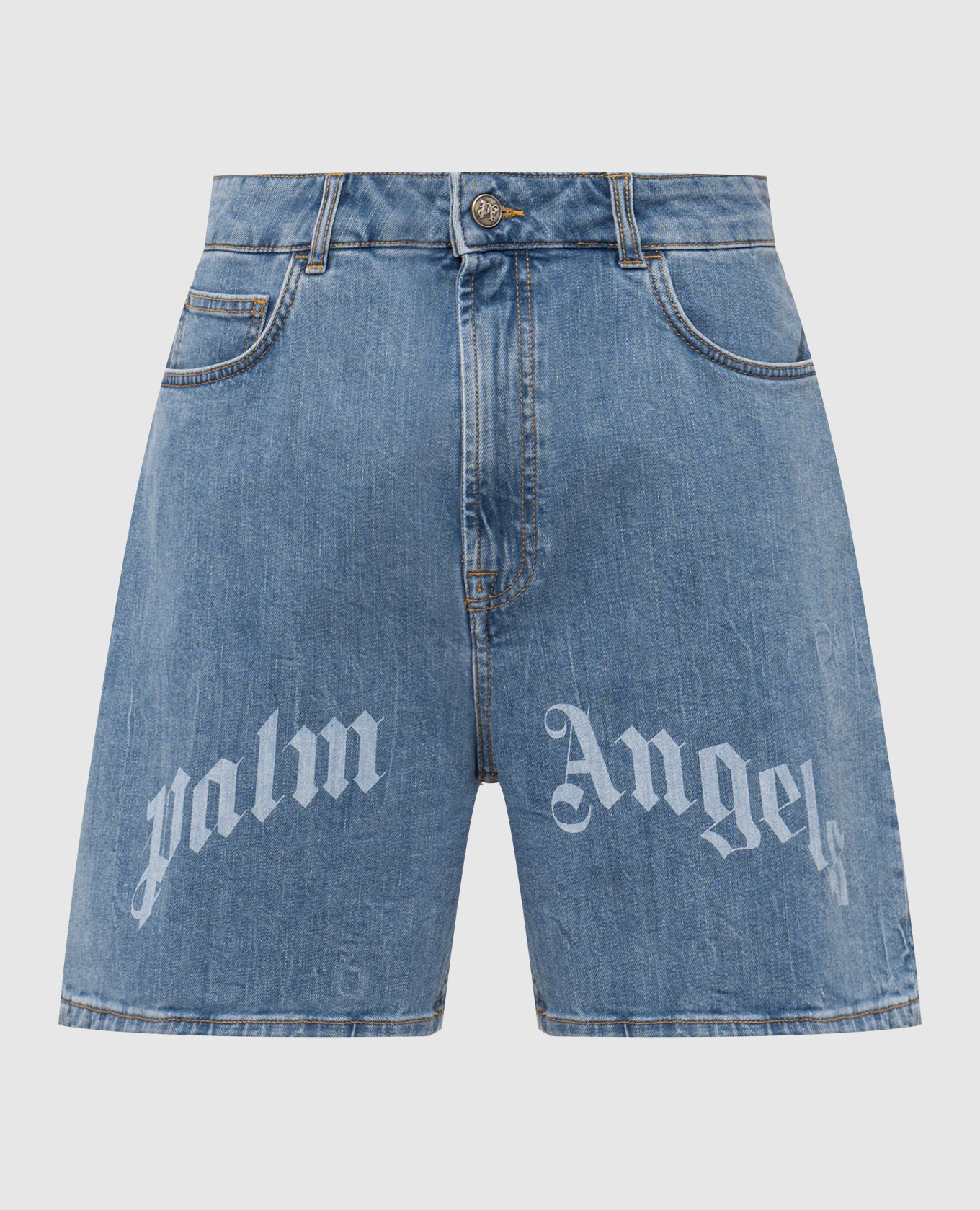 Blue denim shorts with logo print Palm Angels