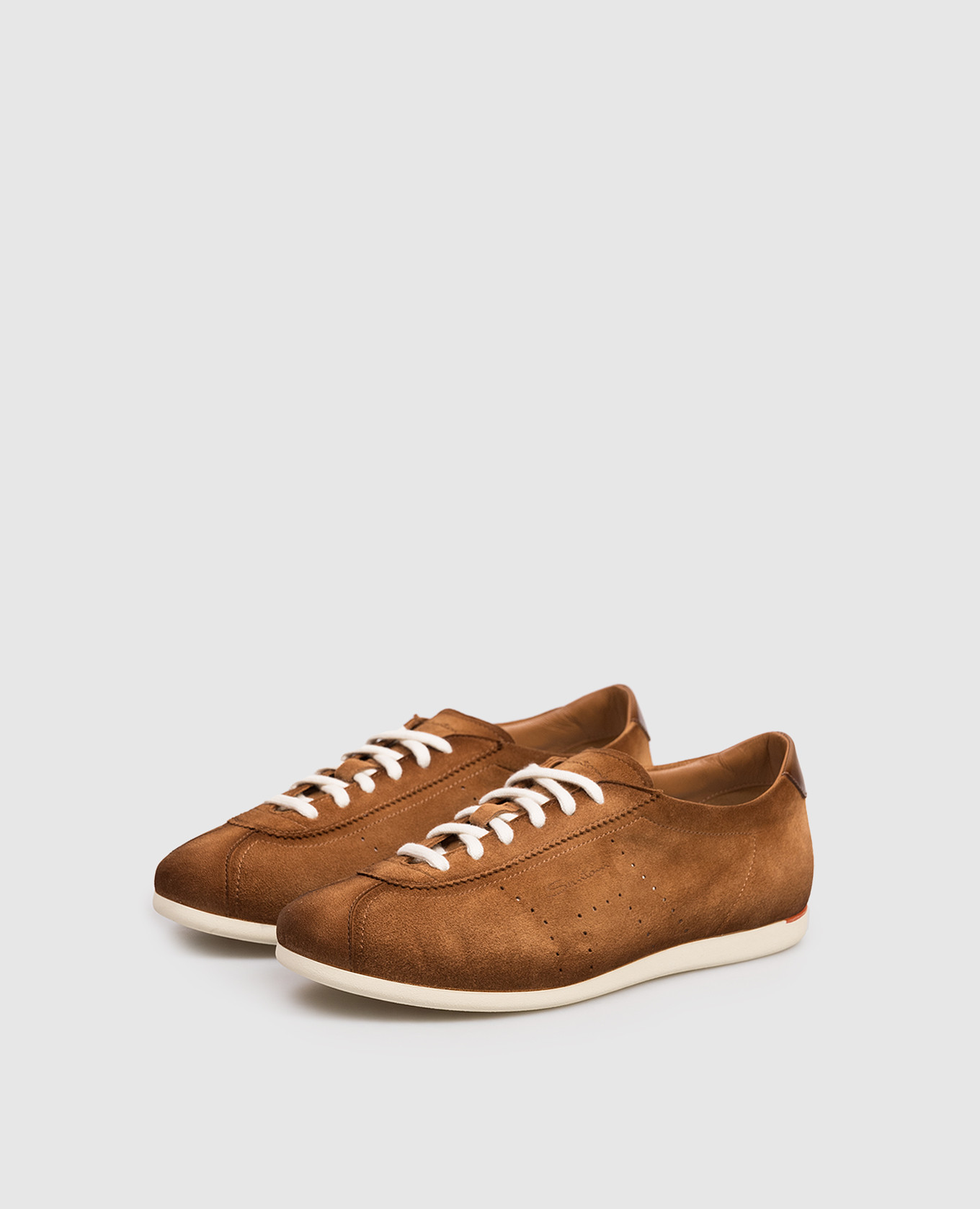 Brown suede sneakers with perforations Santoni 2