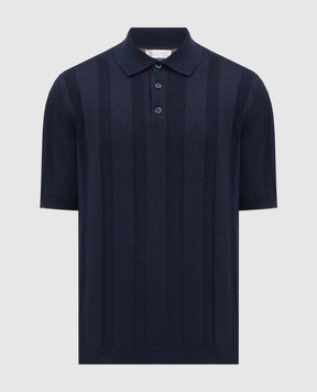 Brunello Cucinelli Blue polo with linen in woven pattern M2L707815