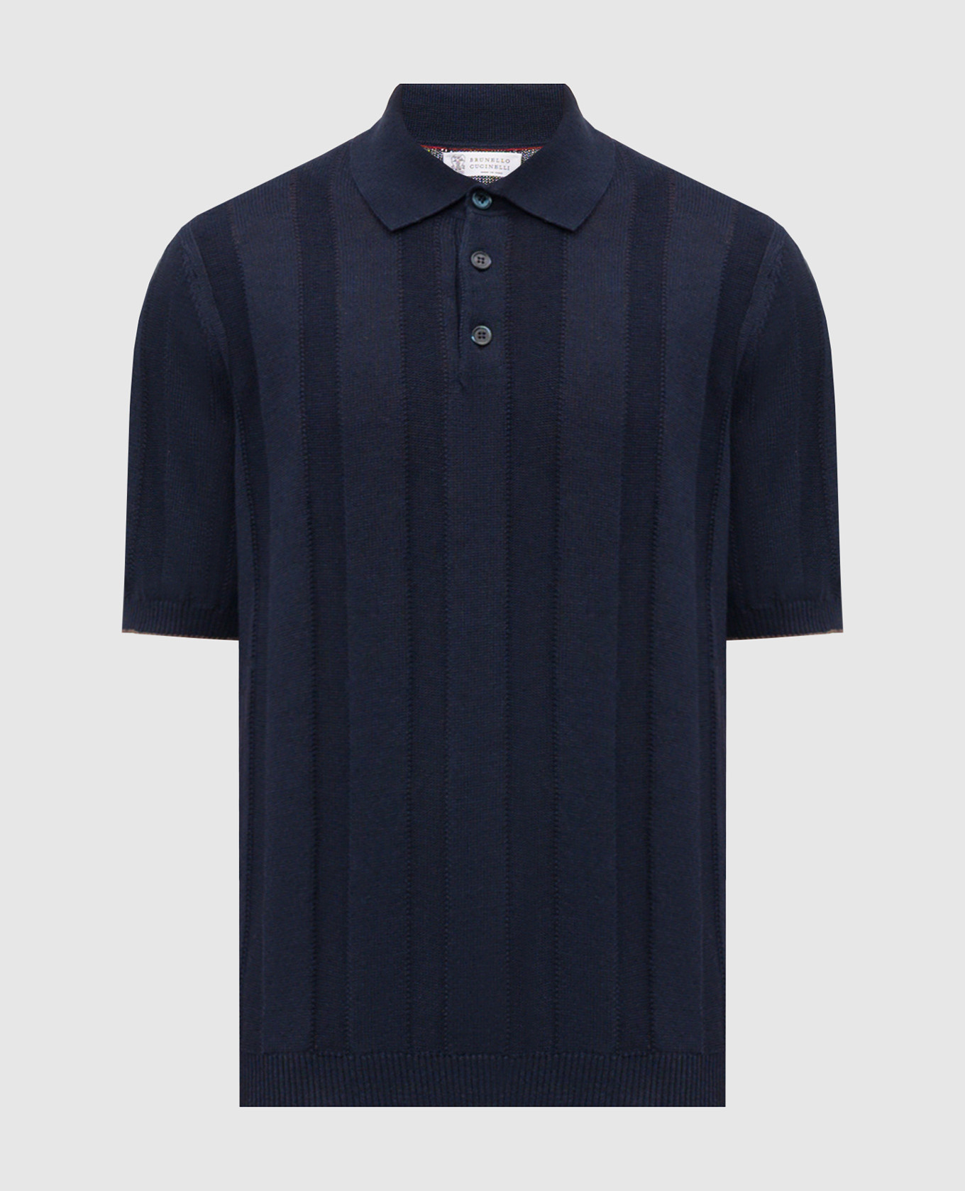 Blue polo with linen in woven pattern