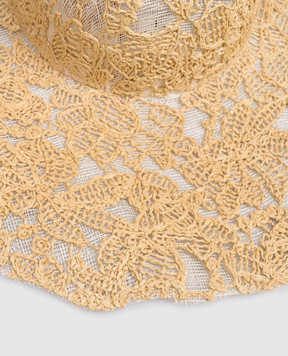 Ermanno Scervino Life Beige hat with floral pattern and raffia D484V500ZQP