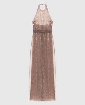 Brunello Cucinelli Brown sequined silk dress MF940AHQ31