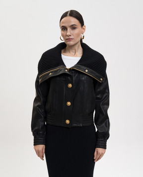 Balmain Black leather jacket with branded hardware GF1TE205LE04