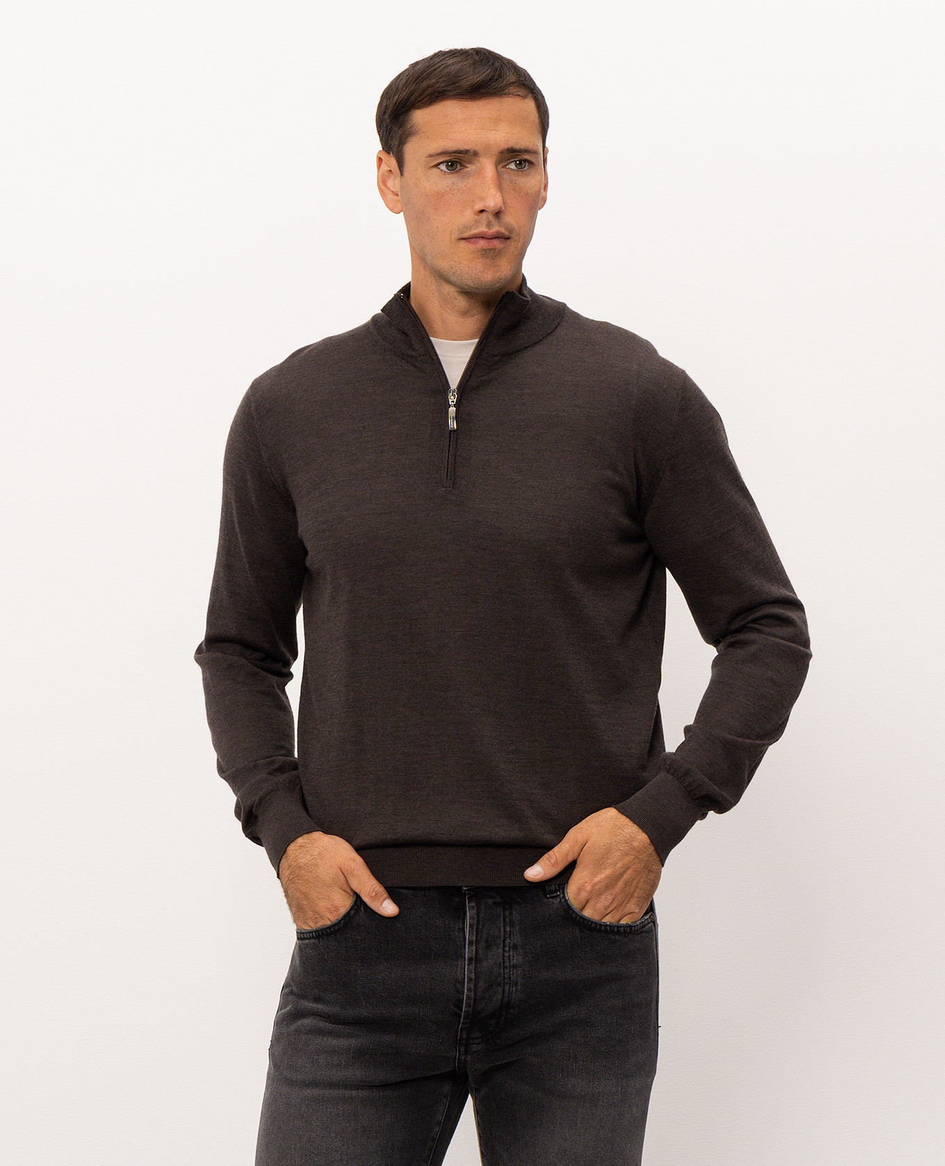 Brown wool, silk and cashmere jumper with zipper Doriani Cashmere 3