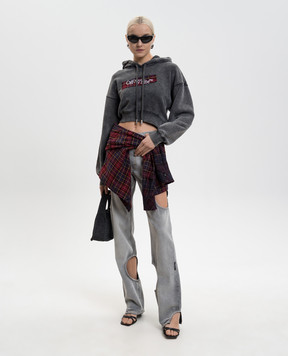 Off-White Bookish Crop Logo Hoodie in Grey OWBB056F25FLE003