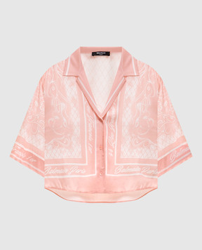 Balmain Pink cropped Foulard blouse HF1ALB35VJ12