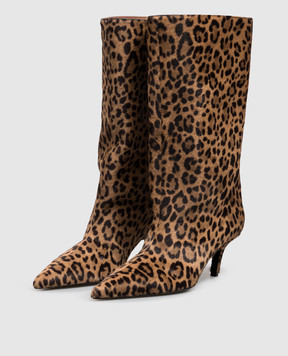 Amina Muaddi Fiona brown leopard print napped leather boots 15S365687FIO