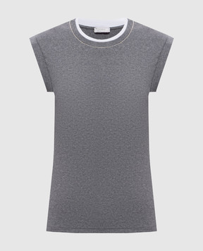 Peserico Gray ribbed top with monil chain A06769J00DA5669