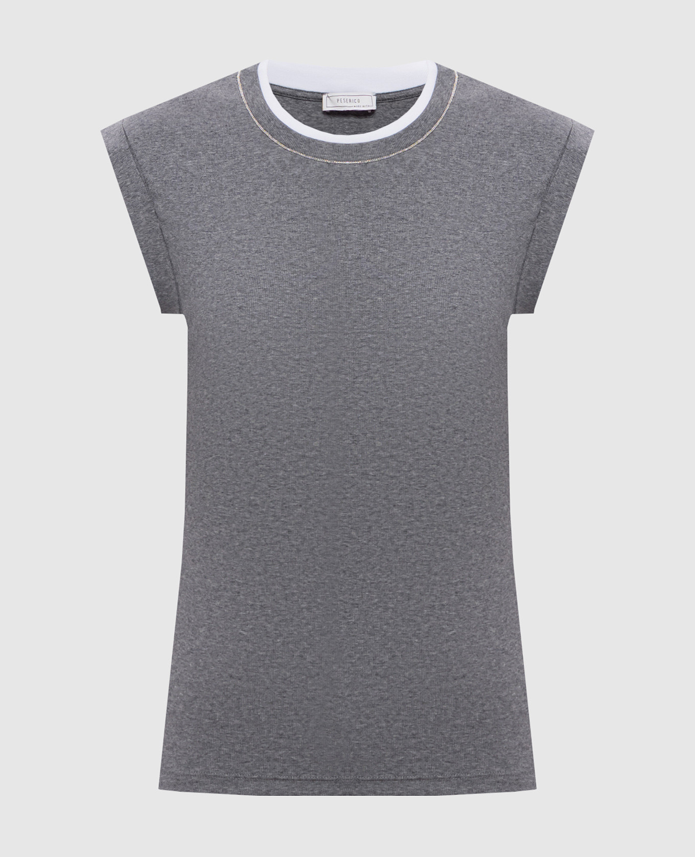 Gray ribbed top with monil chain