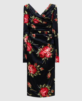 Dolce&Gabbana Black printed dress with drapery F60DHTFSICD