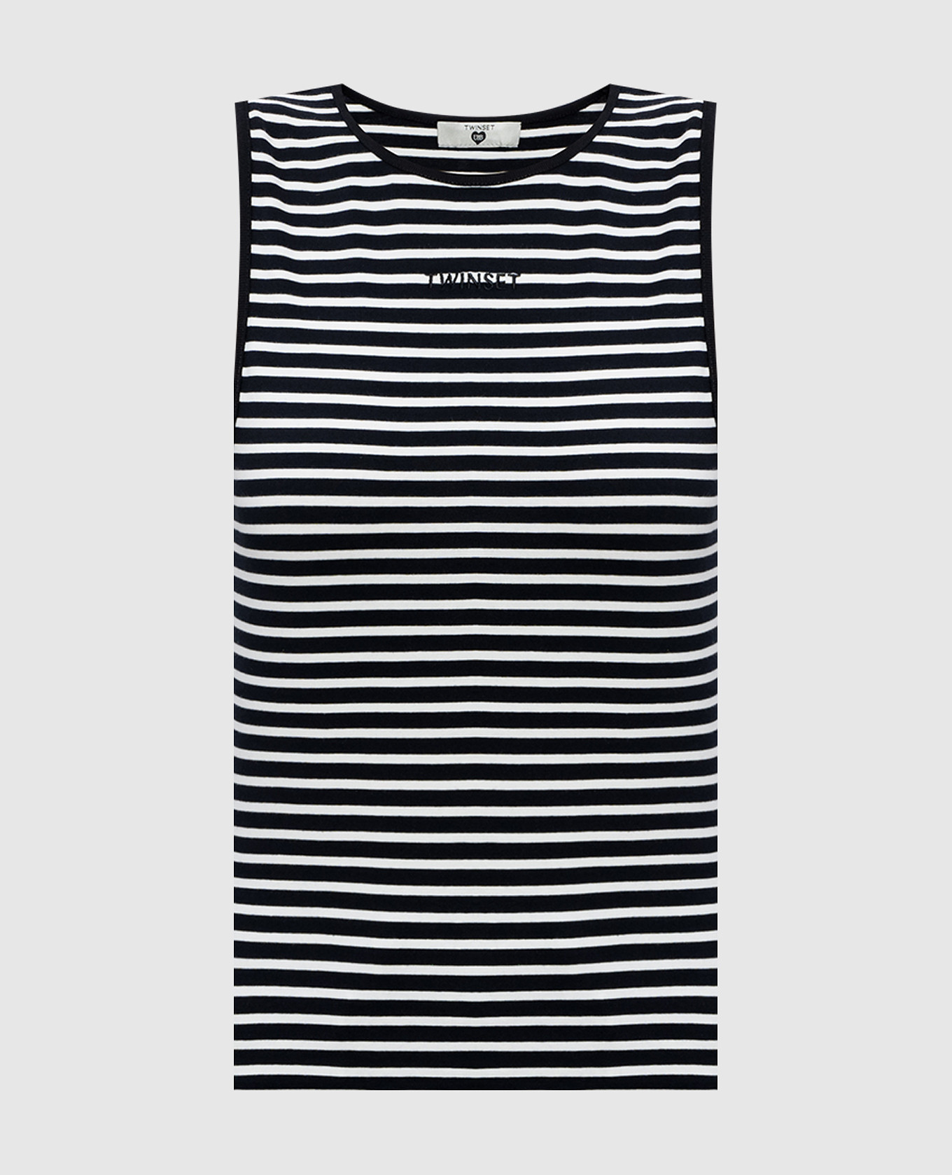 Black striped top with logo embroidery