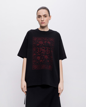 Y`S Yamamoto Black T-shirt with floral print YKT44132