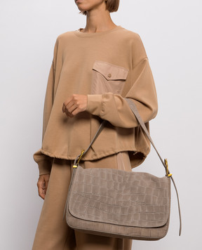 Twinset Beige suede bag Liliane with crocodile embossed pattern 262TD8140