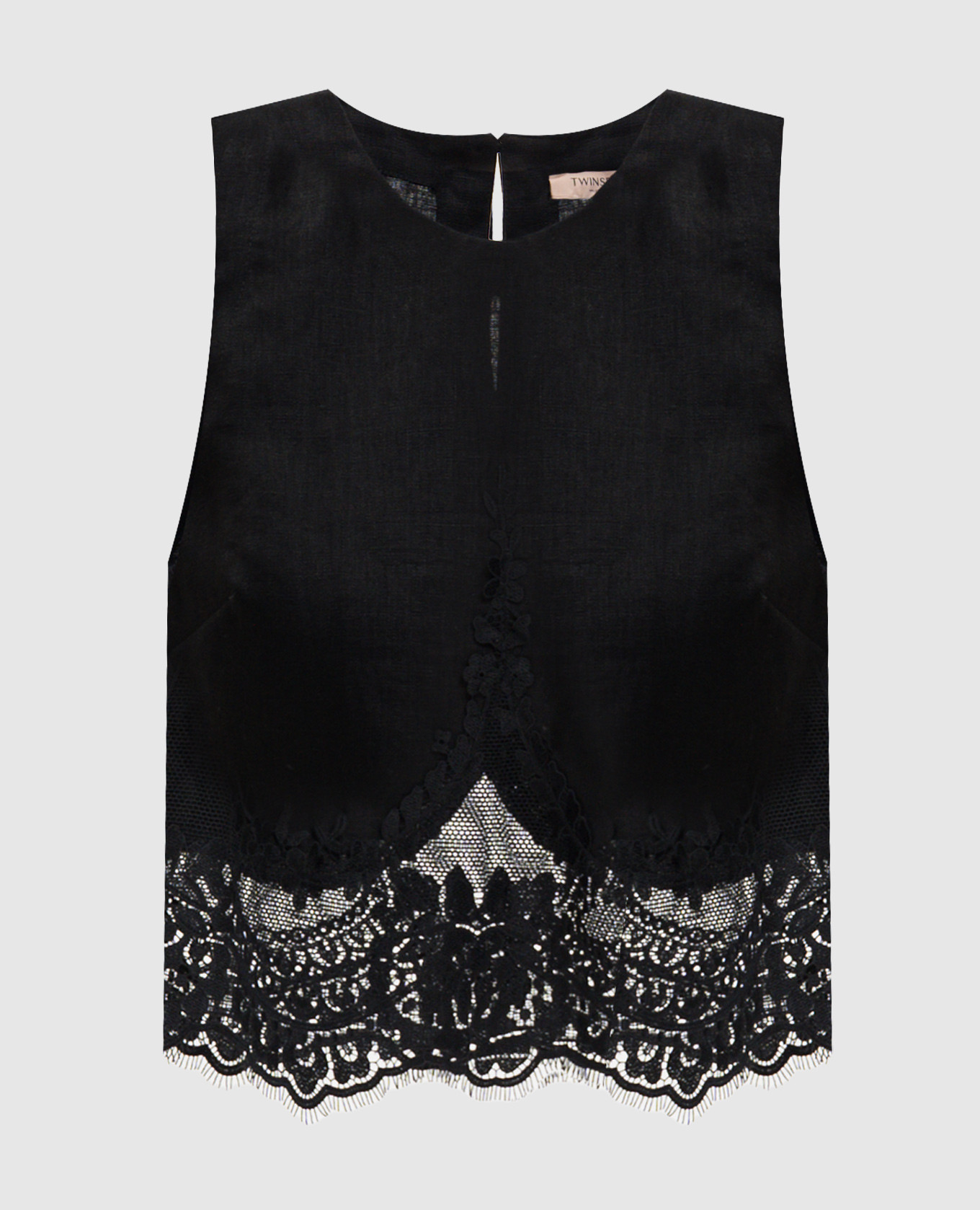 Black linen top with lace