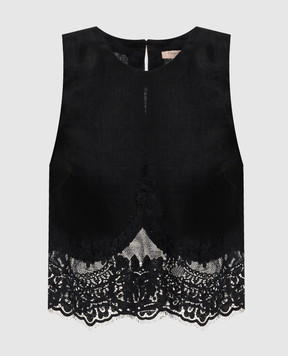 Twinset Black linen top with lace 261TT2182
