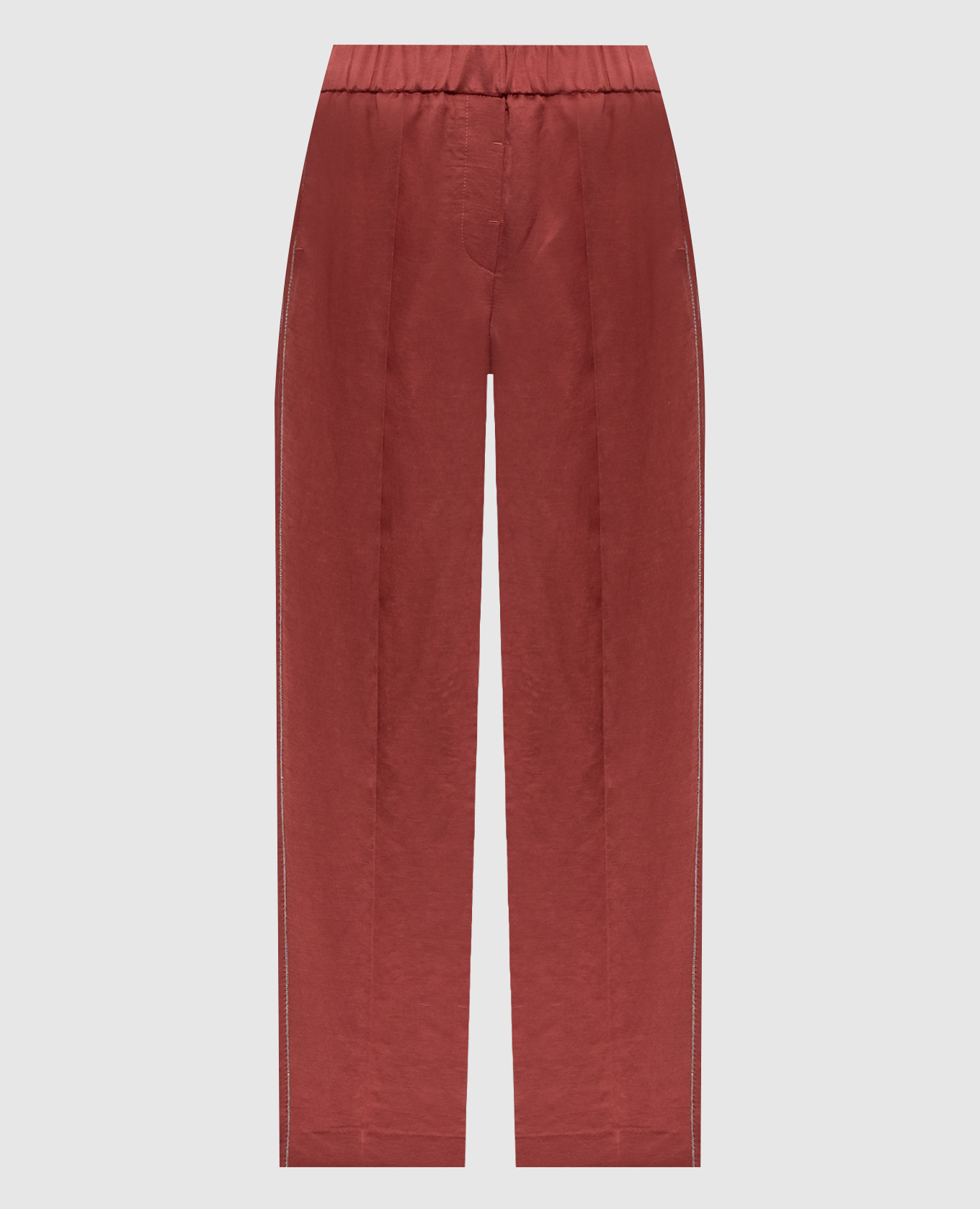 Red linen pants with monil chain