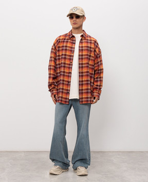 Juun.j Orange checkered shirt with holes JC6364P018