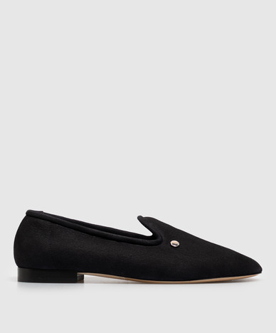 Zwarte leren ballerina's met bontrand