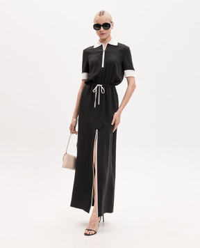 Kiton Black silk dress with contrasting trim D61330K0942H