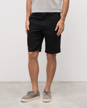 Stefano Ricci Black linen and silk shorts with logo patch M8T6100060TXFIL