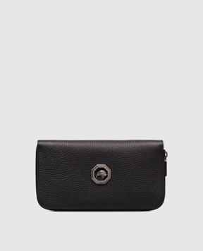 Stefano Ricci Black leather clutch wallet with metal emblem PP312UVD