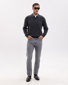 Canali Grey wool and cashmere jumper with polo collar MK02547C1237