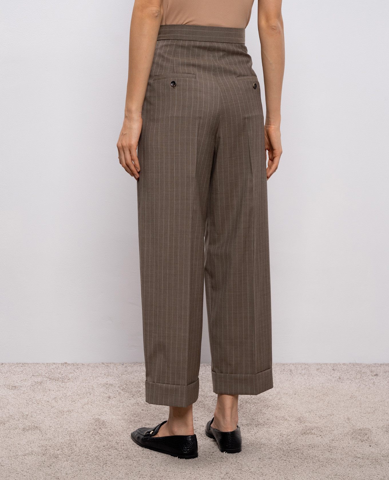 MXMMANETTA brown striped wool high-rise pants Max Mara 4
