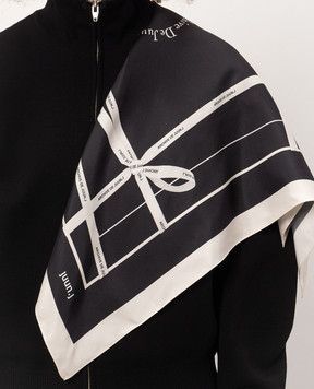 Juun.j Black silk scarf with branded print JW6984W005