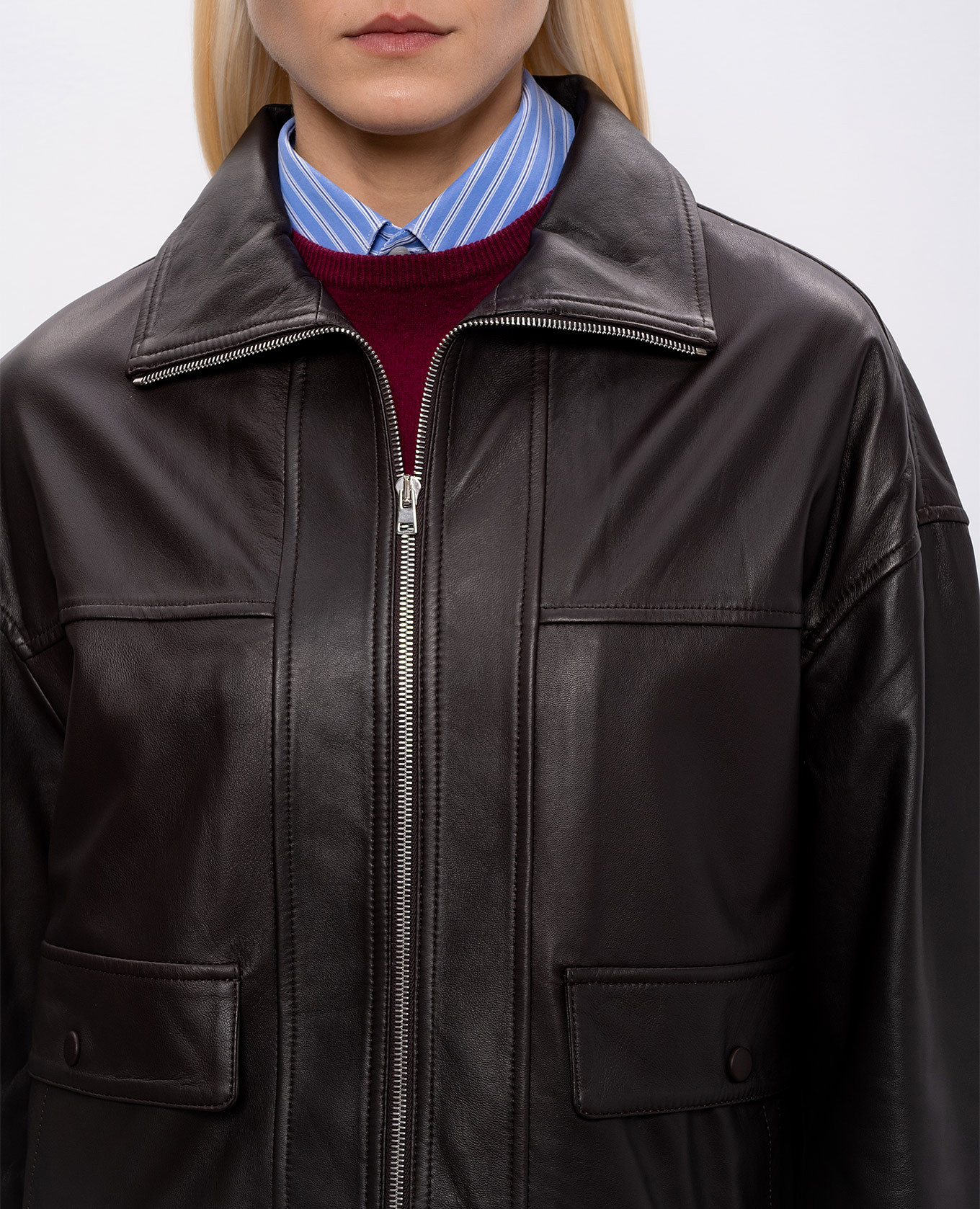Brown leather jacket Yves Salomon 5
