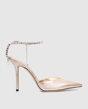 Jimmy Choo Saeda gold shoes with crystals SAEDA100DQM