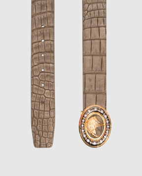 Stefano Ricci Khaki crocodile leather belt with textured emblem N381CNC597T3