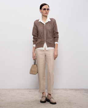Peserico Brown openwork cardigan with sequins A99077F0709110