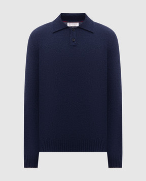 Brunello Cucinelli Blue alpaca and cashmere polo shirt MTF709905
